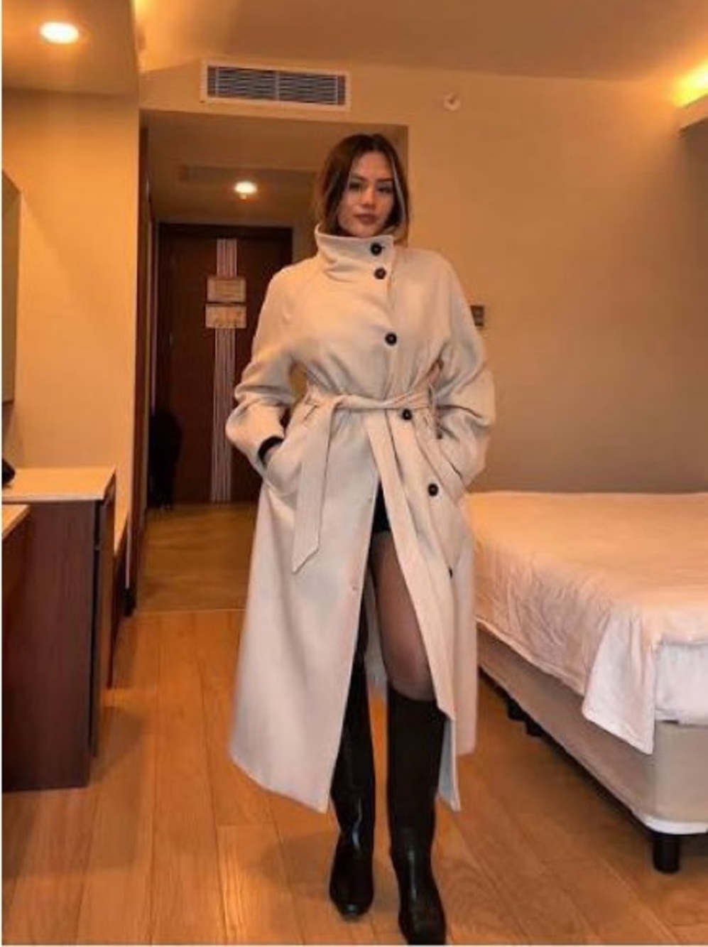 Zara Beige Long Belted Trench Coat